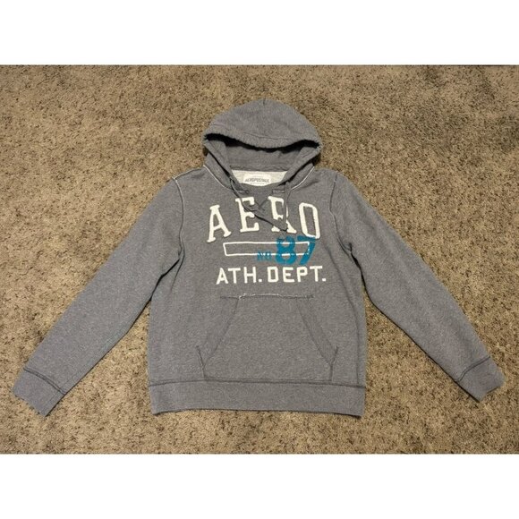 AEROPOSTALE Pullover Crewneck Hoodie Sweatshirt Logo Gray Blue XL Y2k College 90 - Picture 1 of 9